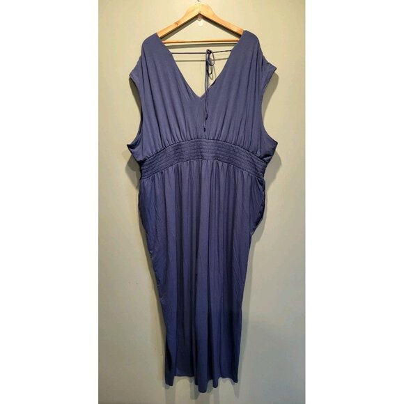Old Navy Blue Stretchy Sleeveless V Neck Smocked Waist Wide Leg Jumpsuit 4X - Picture 6 of 9